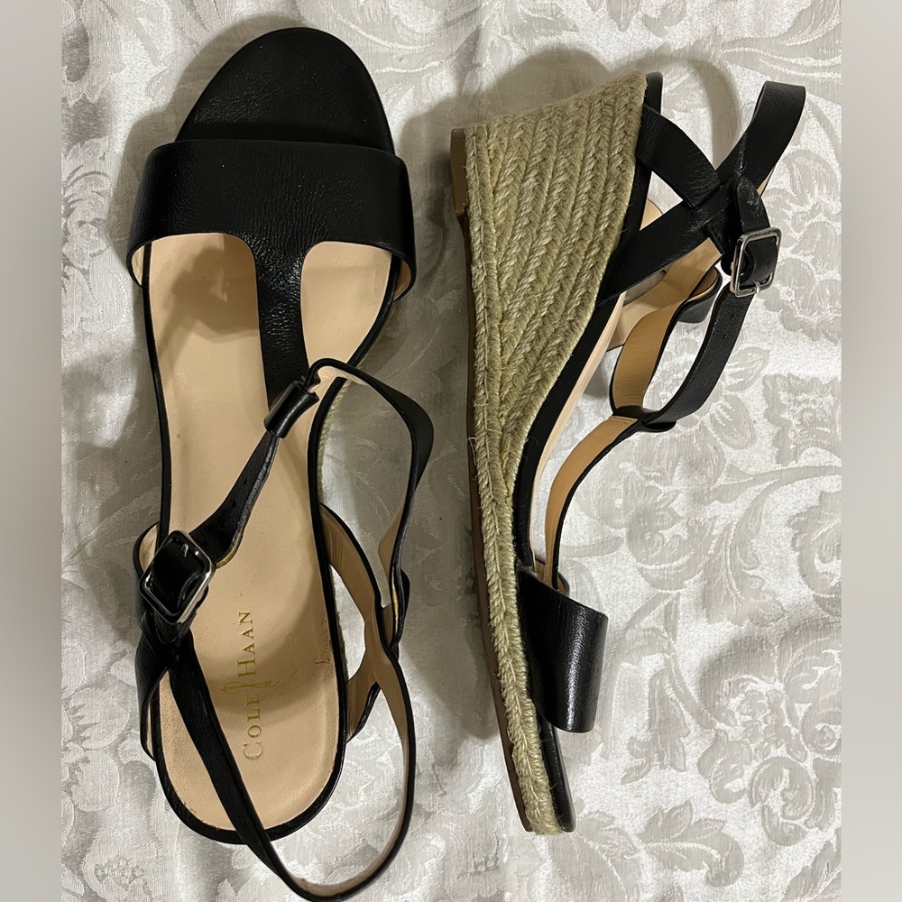 Women’s Black and Raffia Sandals - Cole Haan Size 11